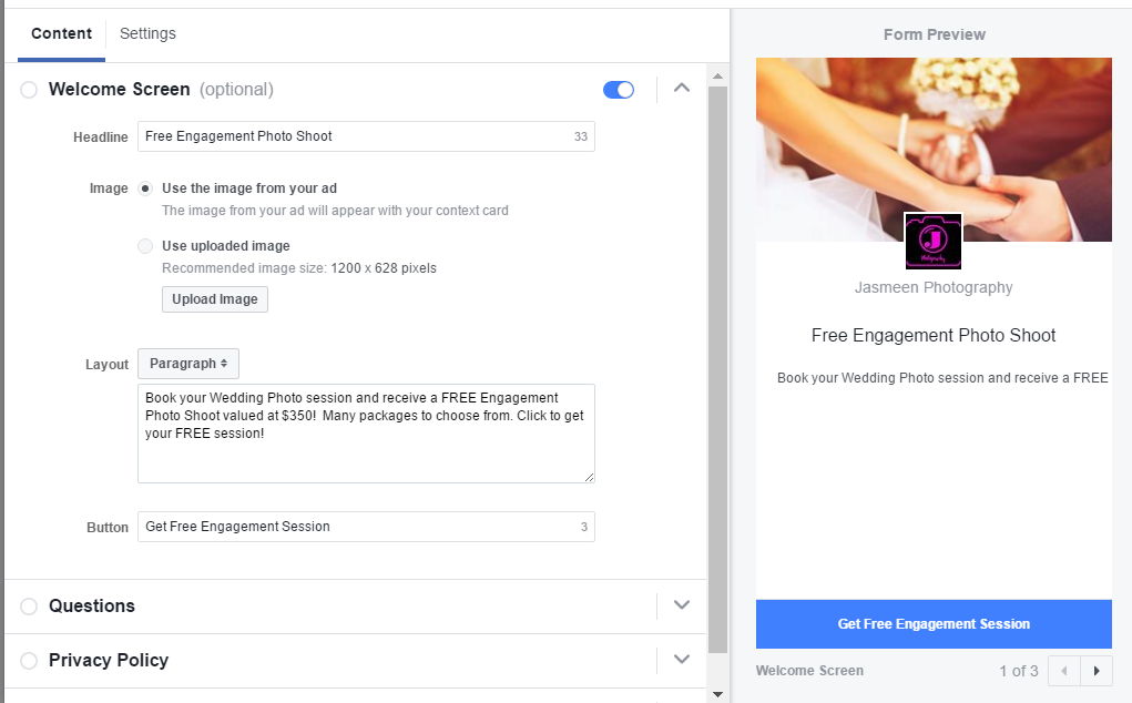 writing copy facebook lead ad