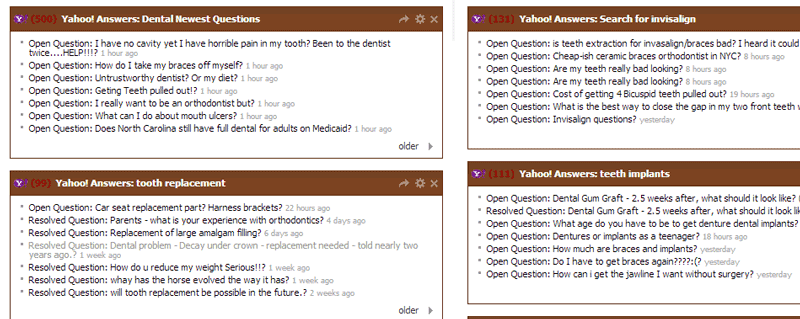 Netvibes Dentist Yahoo Answers Question Dashboard