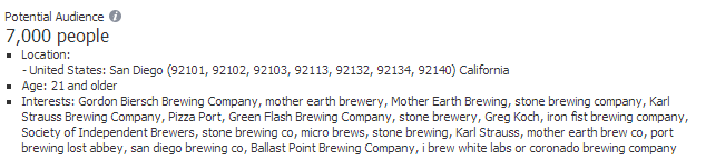 facebook interests targeting micro brew san diego