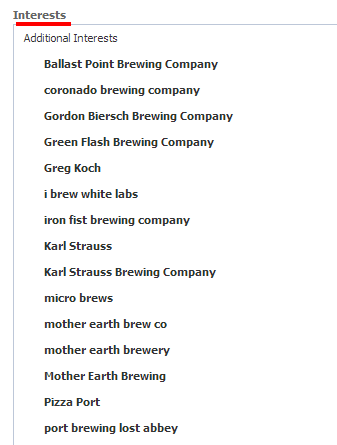 selecting facebook interests