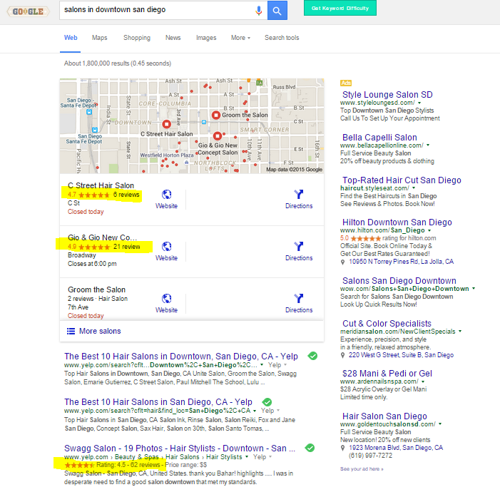 google search results page with review ratings