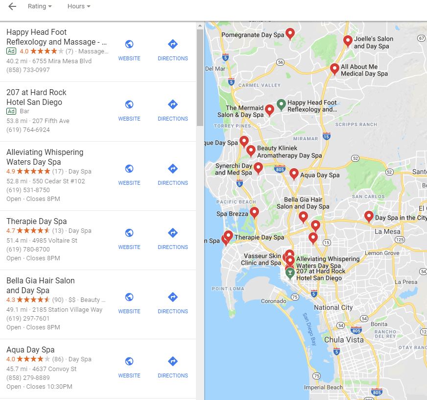 DaySpasSD extended Google Local pack