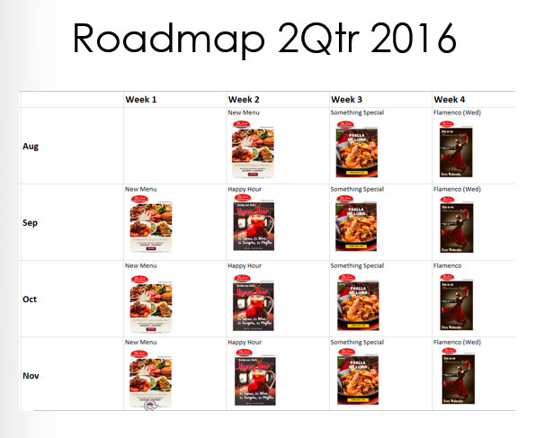 restaurant calendar of spencial events and dishes to promote