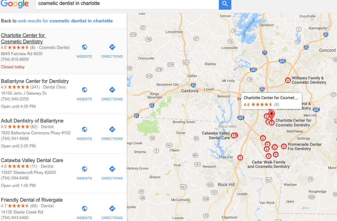 Google Map Listing of Cosmetic Dentist