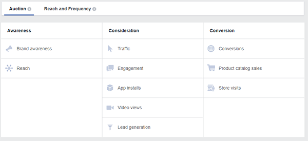 facebook ad campaign objectives