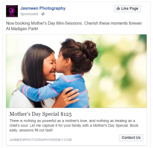 photographer facebook ad example