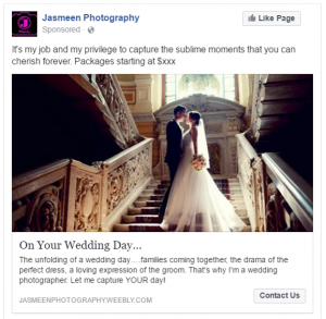 wedding photography facebook ad example