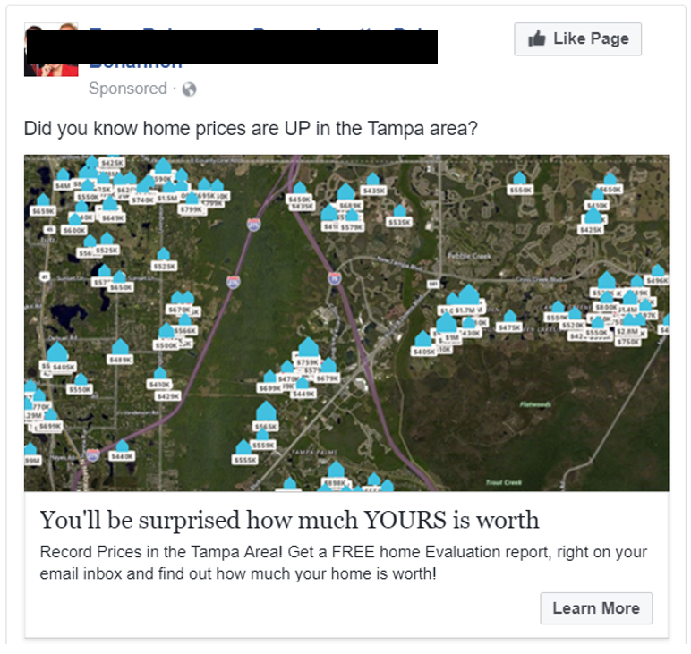 facebook lead ads to acquire sellers for realtors ad example