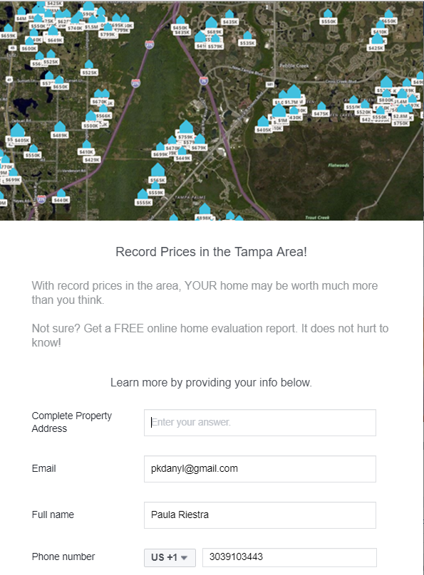 Facebook lead ads to acquire sellers for realtors form