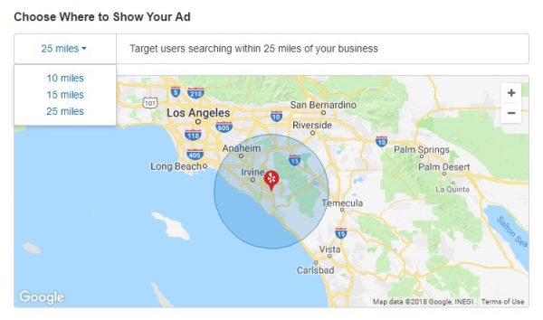 yelp advertising geo targeting radius options