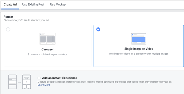 Facebook Ad Display Options