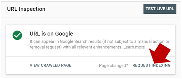 Request Page Indexing - Google Search Console
