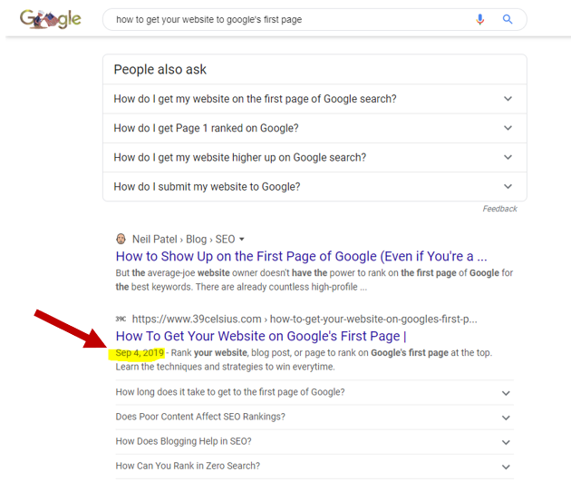 Updated Date of Blog Post in Google