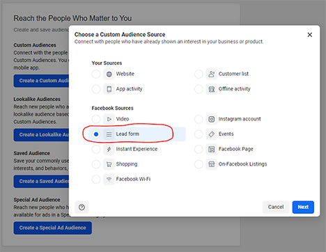 Facebook Custom Audience From Lead Ad