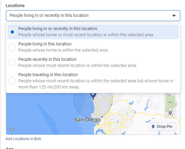facebook geographic targeting - people living in this area