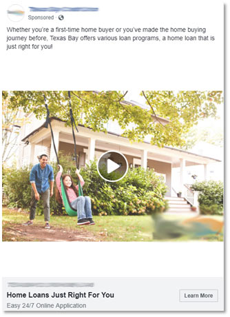 Facebook video ad for mortgage loan