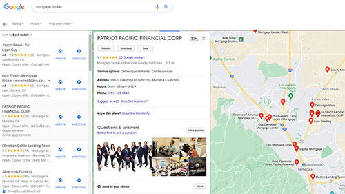 google my business local mortgage broker listings