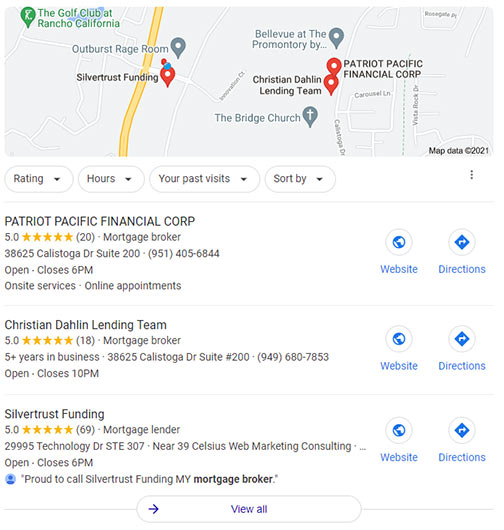 google local pack listing mortgage brokers