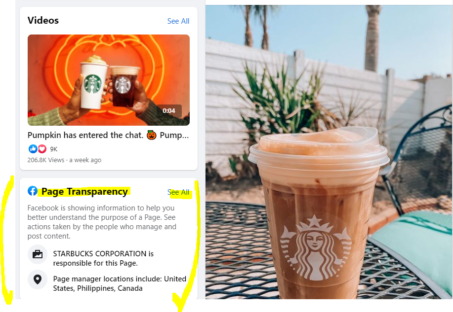 Page Transparency - Starbucks