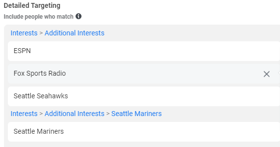 Facebook ad detailed targeting sports radio ESPN