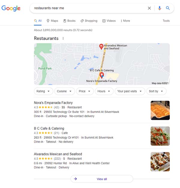 Google Local Pack - Restaurants Near Me