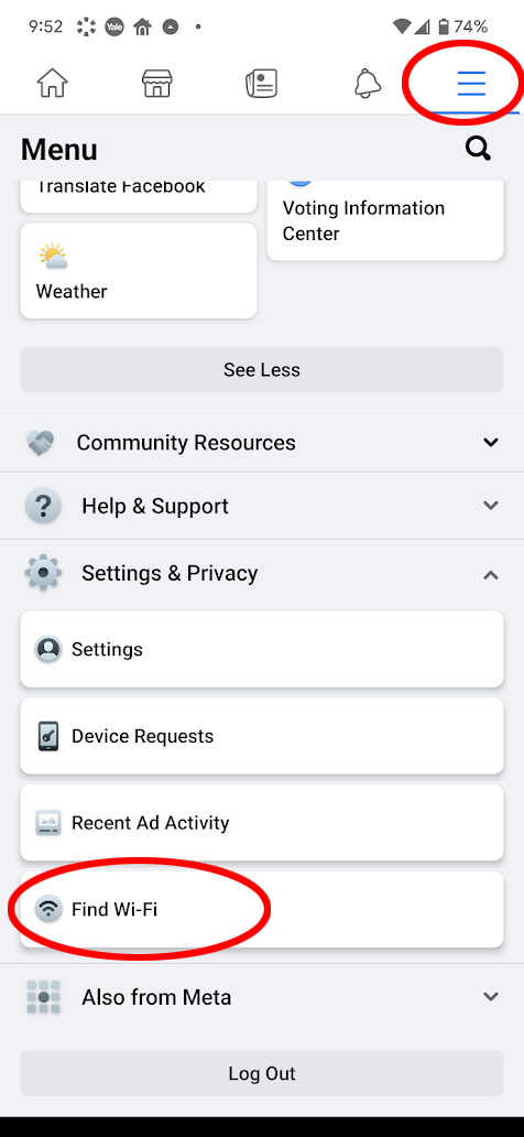 how to find free wifi sources within facebook app