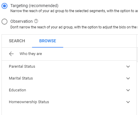 demographic targeting options in Google Ads
