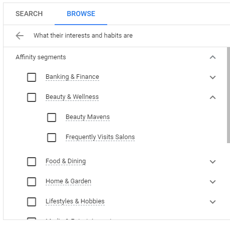 Google Ads affinity segments for targeting
