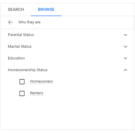 google ads segmentation target homeownership