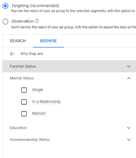 segment and target based on relationship status Google Ads segment and target based on relationship status Google Ads