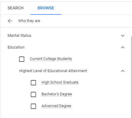 target Google Ads to people based on education level