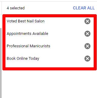 examples of callouts for Google Ads search campaign for nail salon