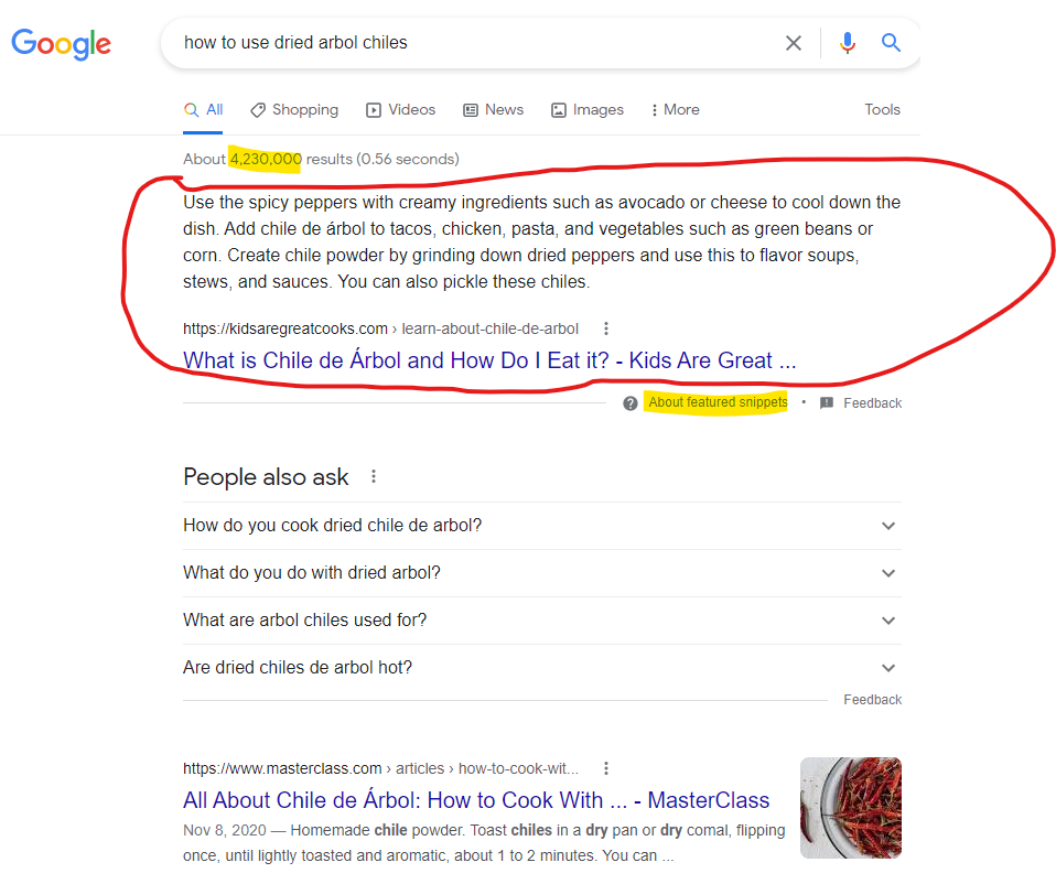 featured snippet example within Google search results featured snippet example within Google search results