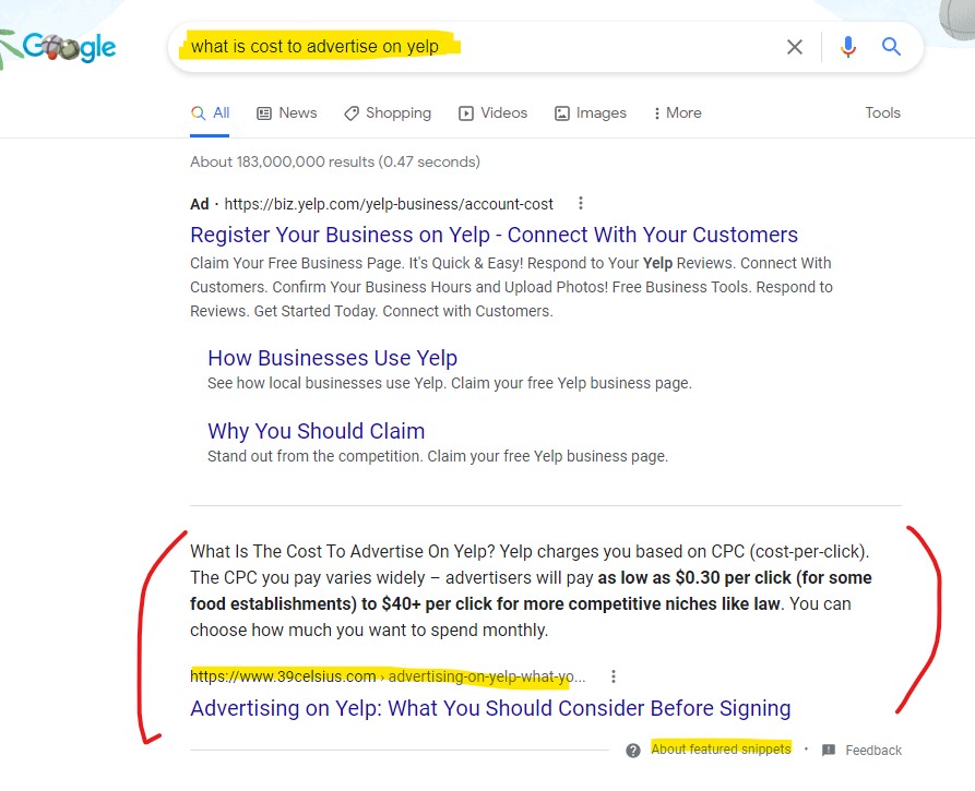 Featured Snippet Search Results From FAQ Schema