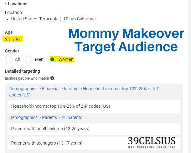 Med Spa Facebook Ad Targeting - Mommy Makeover Target Audience