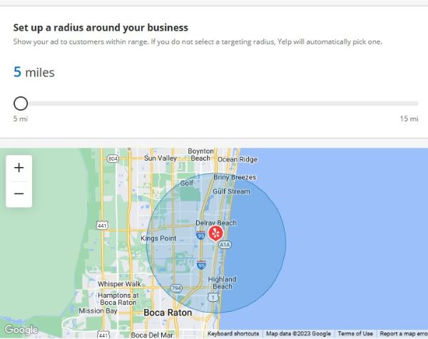 Yelp Ads Geotargeting By Radius Only