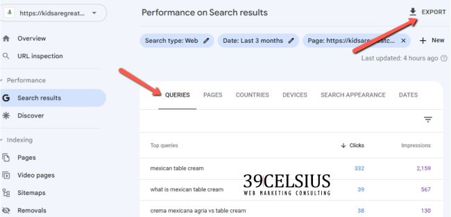 Google Search Console for SEO - Export Search Terms for Page