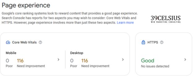 Google Search Console - Page Experience Report - Failing