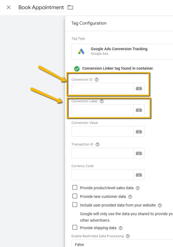 Create Google Tag Configuration