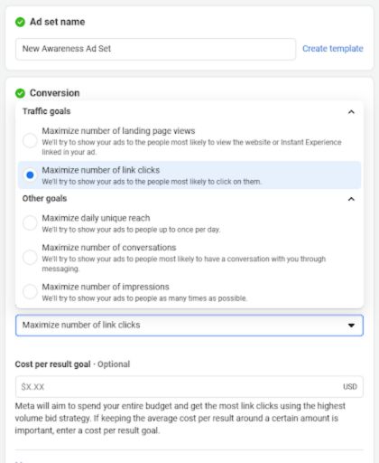 Facebook Ads Campaign Traffic Goal Additional Options