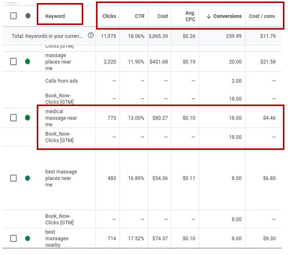 Google Ads Keyword Performance Data
