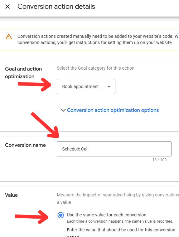 Google Ads New Conversion Action - Choose Conversion Type