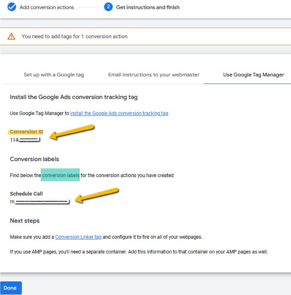 Google Ads New Conversion Action - Grab the Conversion ID - Conversion Label