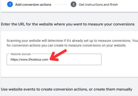 Google Ads New Conversion Action - Scan Your Website