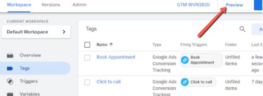 Preview Google Tag and Trigger on Website