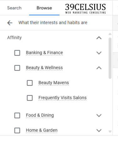 Example of Affinity Audiences - Google Ads Example of Affinity Audiences - Google Ads