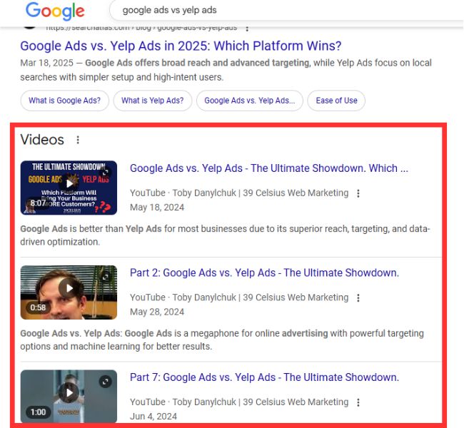 Video Embedded in Google Search Results